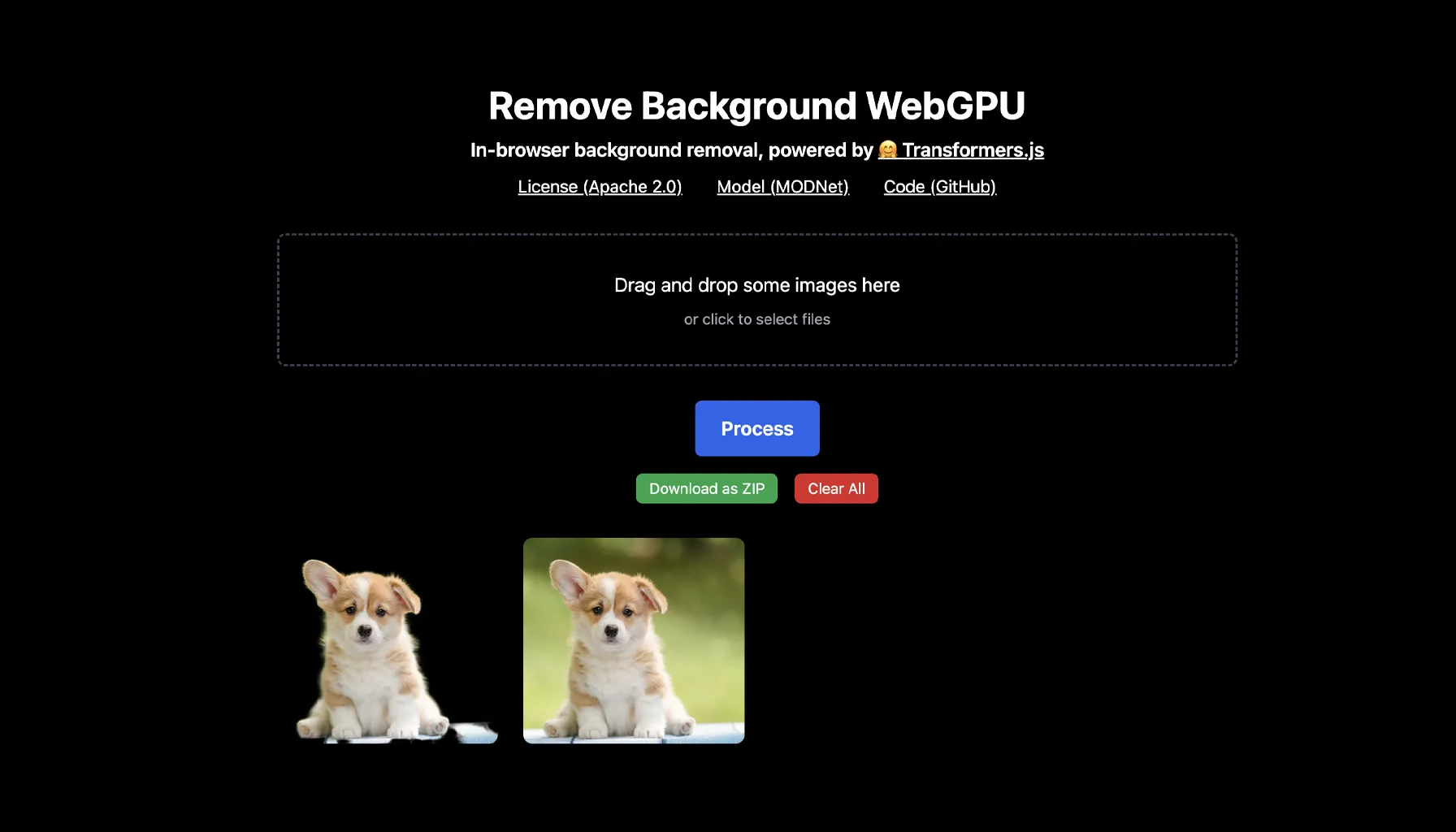 In-Browser Background Removal Powered by Transformers.js and WebGPU
